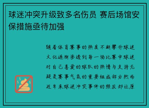 球迷冲突升级致多名伤员 赛后场馆安保措施亟待加强