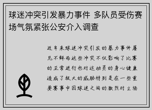 球迷冲突引发暴力事件 多队员受伤赛场气氛紧张公安介入调查